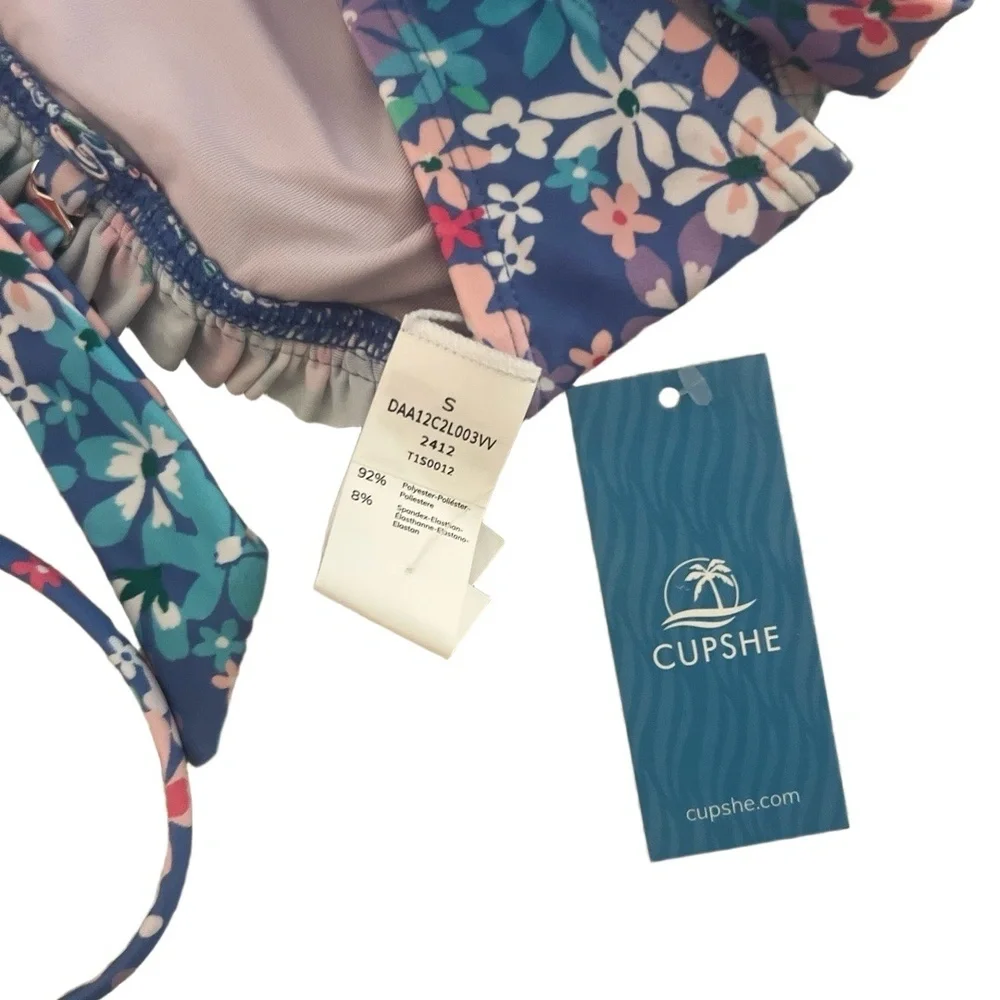 NWT Cupshe Womens Two Piece Bikini Set Mid Waisted Floral Size S - Picture 6 of 8